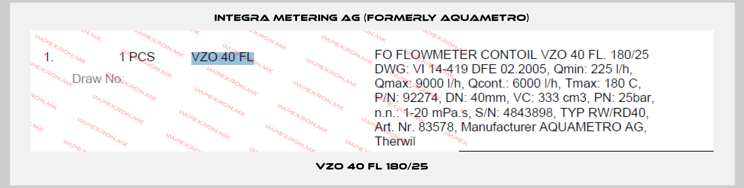 Integra Metering AG (formerly Aquametro)-VZO 40 FL 180/25price