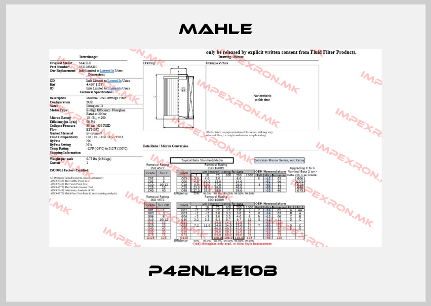 MAHLE-P42NL4E10B price