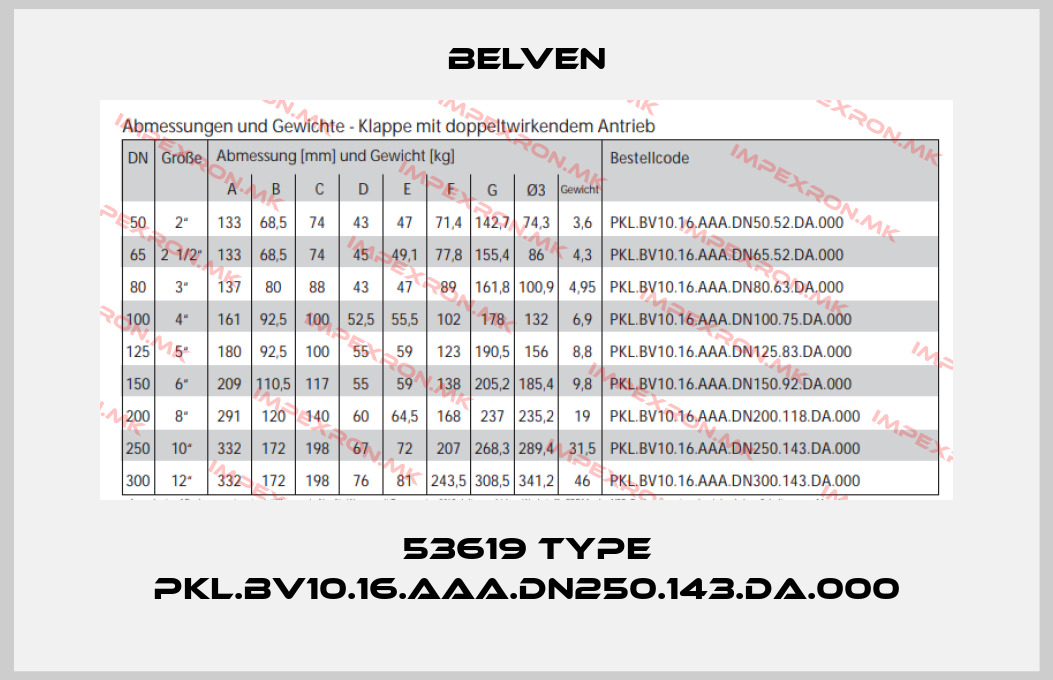 Belven-53619 Type PKL.BV10.16.AAA.DN250.143.DA.000price