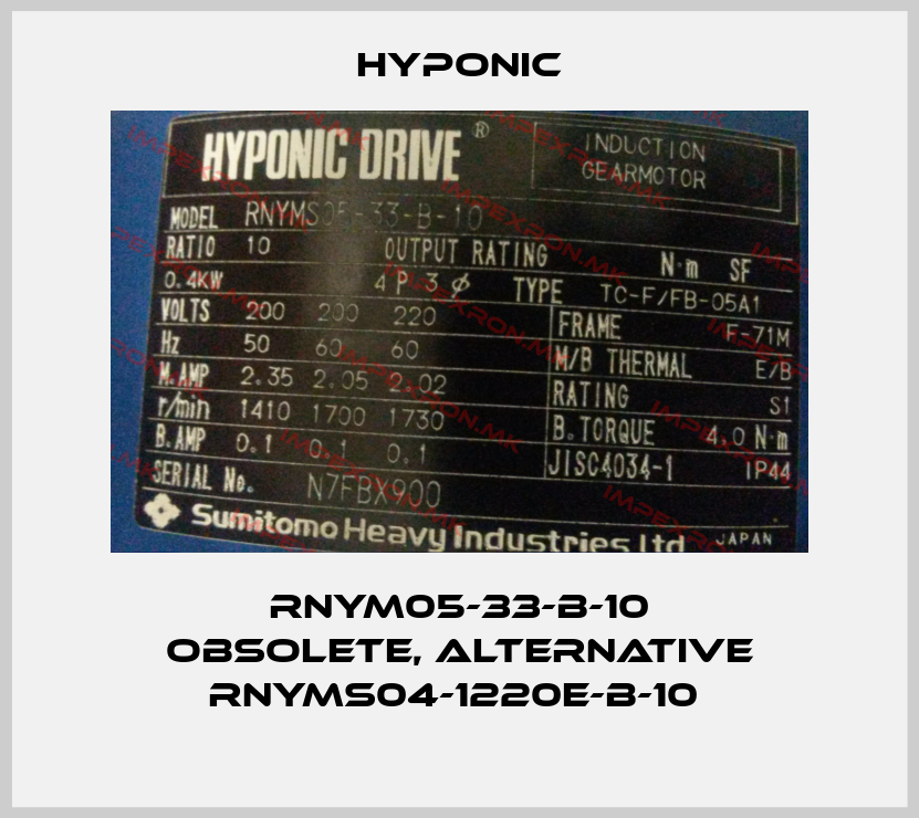 HYPONIC-RNYM05-33-B-10 obsolete, alternative RNYMS04-1220E-B-10 price