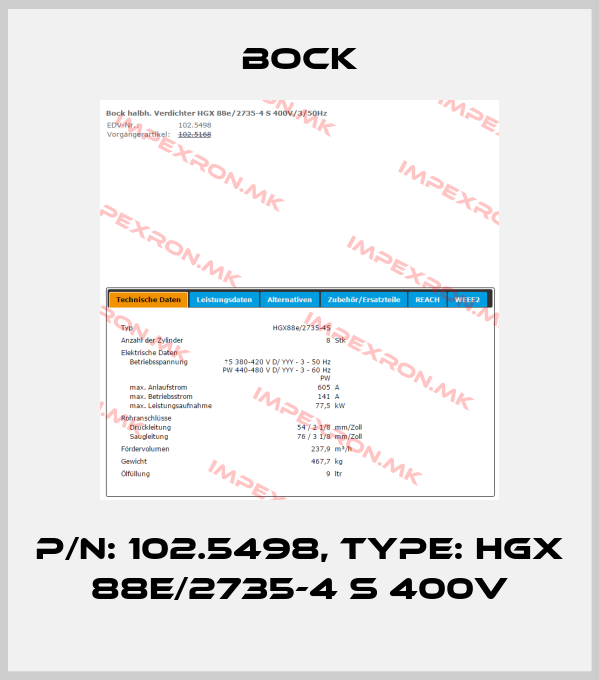 Bock-P/N: 102.5498, Type: HGX 88e/2735-4 S 400Vprice