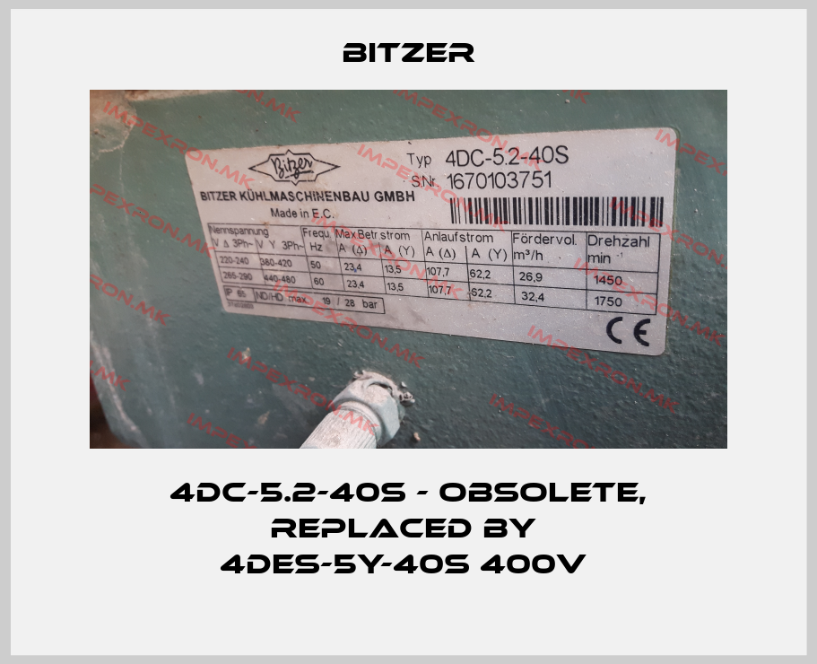 Bitzer-4DC-5.2-40S - obsolete, replaced by  4DES-5Y-40S 400V price