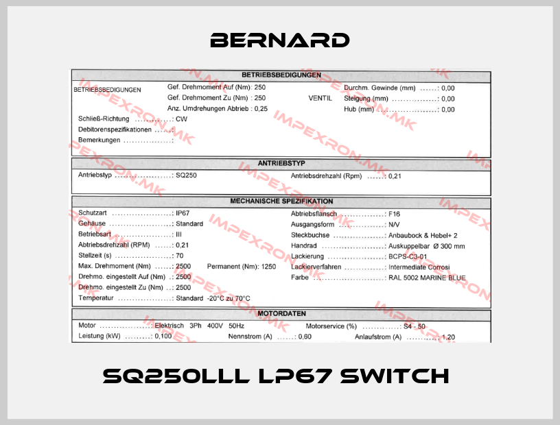Bernard-SQ250lll lP67 Switch price