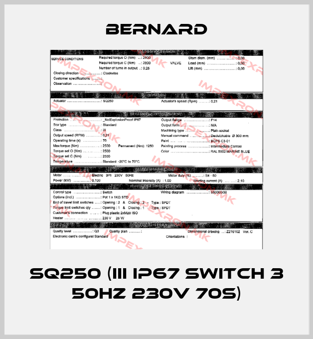 Bernard-SQ250 (III IP67 Switch 3 50Hz 230V 70s)price