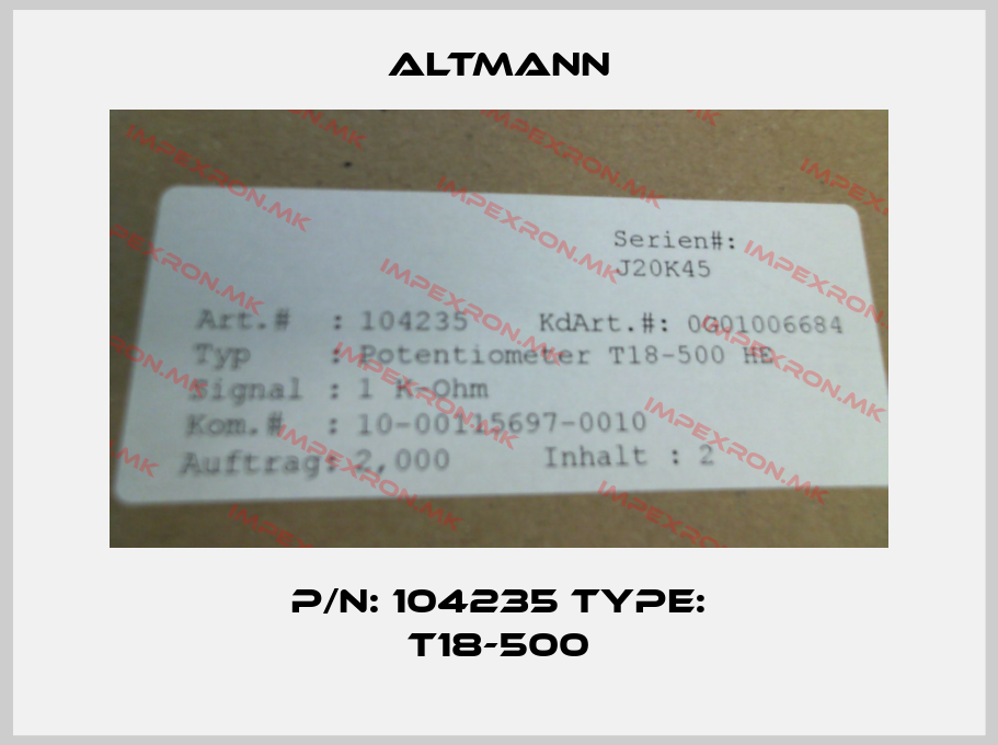 ALTMANN-P/N: 104235 Type: T18-500price