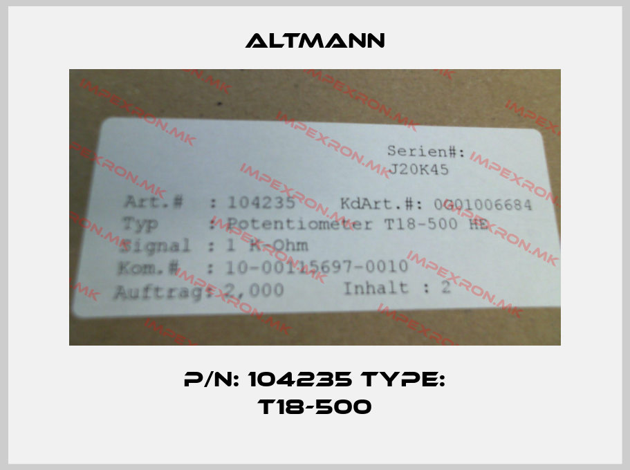 ALTMANN-P/N: 104235 Type: T18-500price