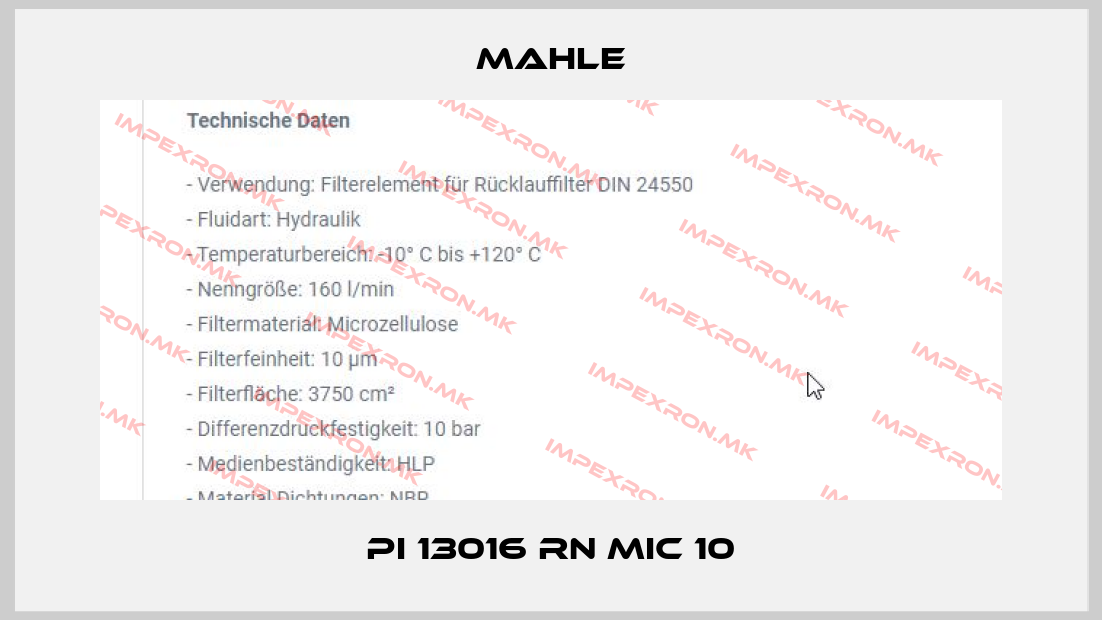 MAHLE-PI 13016 RN MIC 10price