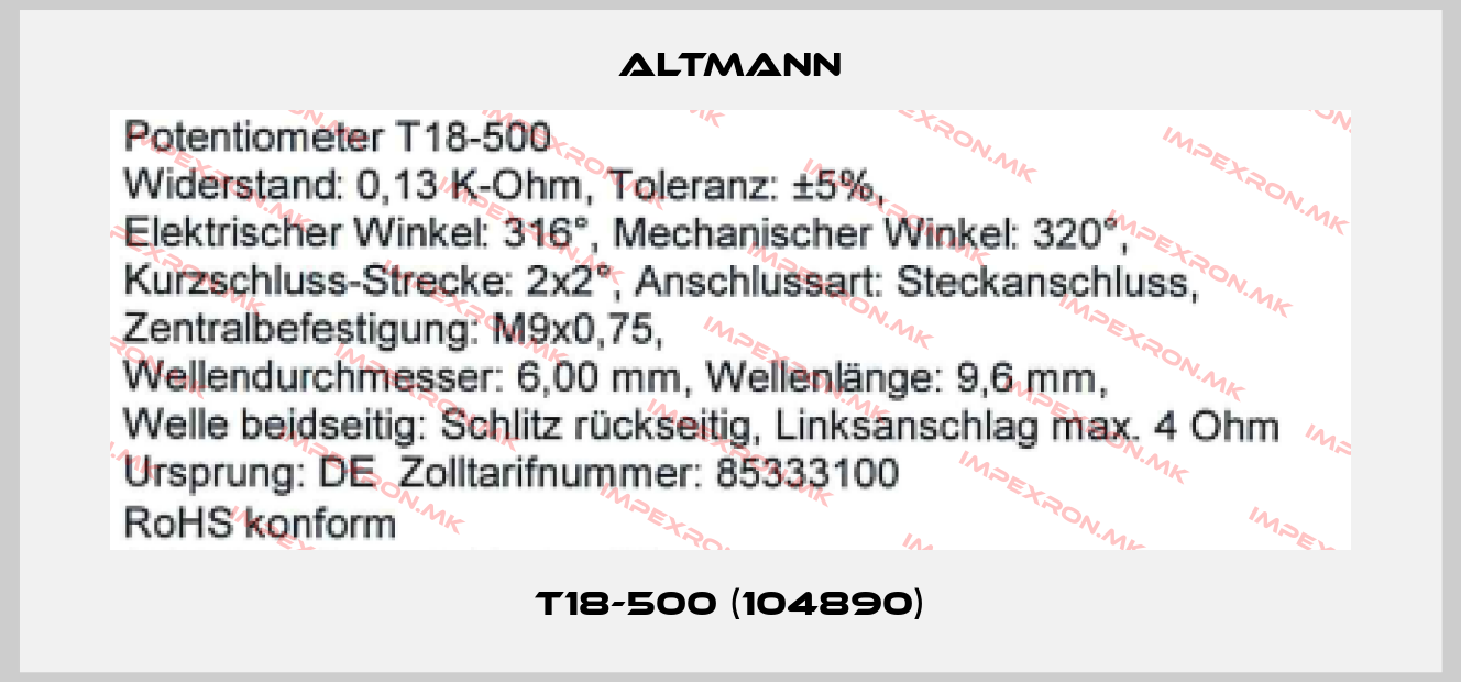 ALTMANN-T18-500 (104890)price