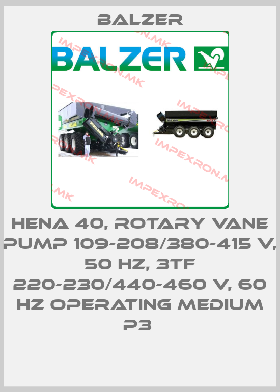 Balzer-HENA 40, ROTARY VANE PUMP 109-208/380-415 V, 50 HZ, 3TF 220-230/440-460 V, 60 HZ OPERATING MEDIUM P3 price