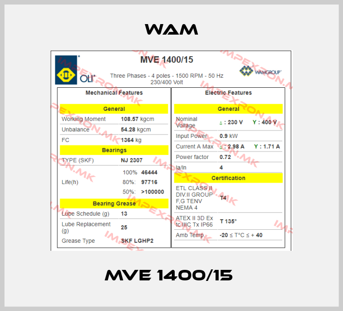 Wam-MVE 1400/15 price