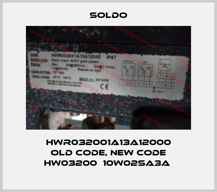 Soldo-HWR032001A13A12000 old code, new code HW03200‐10W02SA3A price