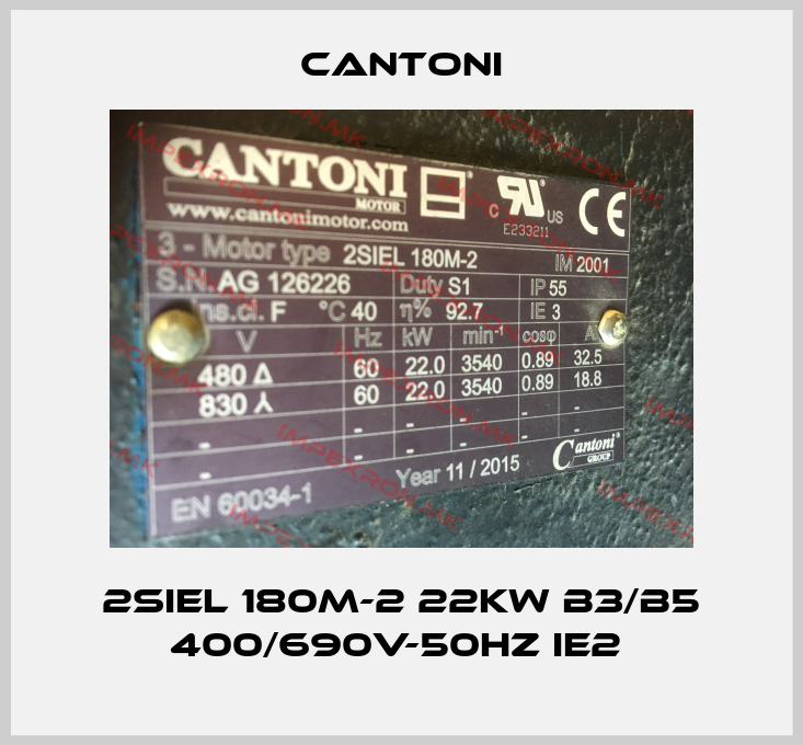 Cantoni-2SIEL 180M-2 22kW B3/B5 400/690V-50Hz IE2 price