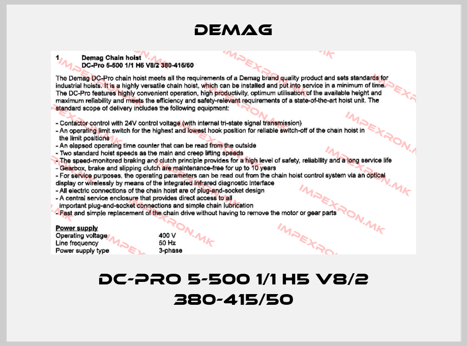 Demag-DC-Pro 5-500 1/1 H5 V8/2 380-415/50price