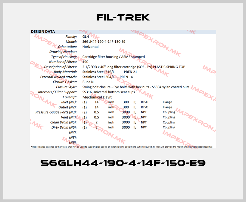 FIL-TREK-S6GLH44-190-4-14F-150-E9 price