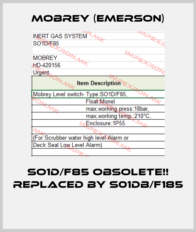 Mobrey (Emerson)-SO1D/F85 Obsolete!! Replaced by S01DB/F185 price
