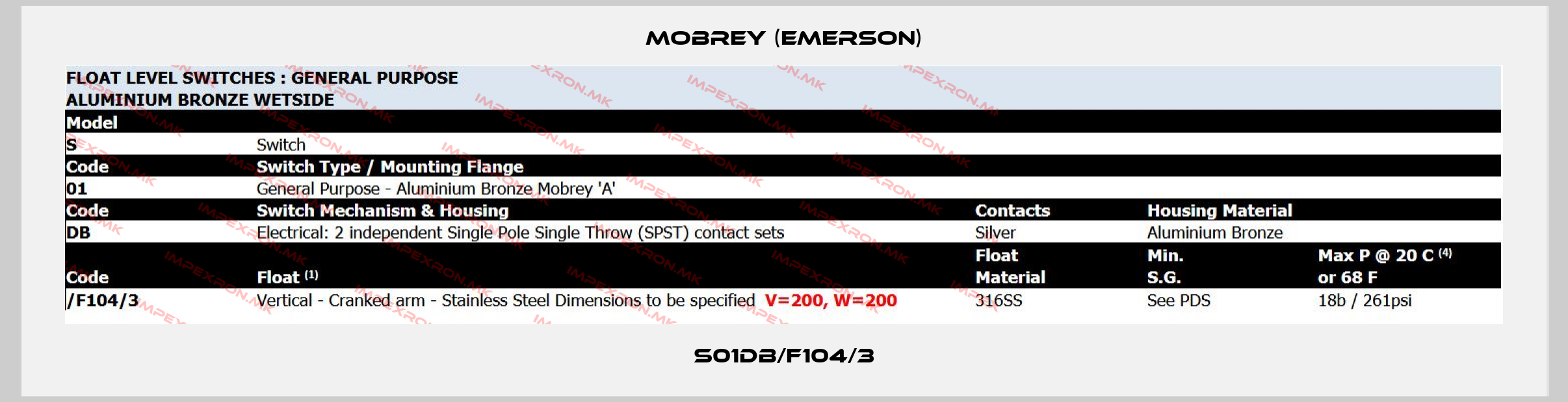 Mobrey (Emerson)-S01DB/F104/3price