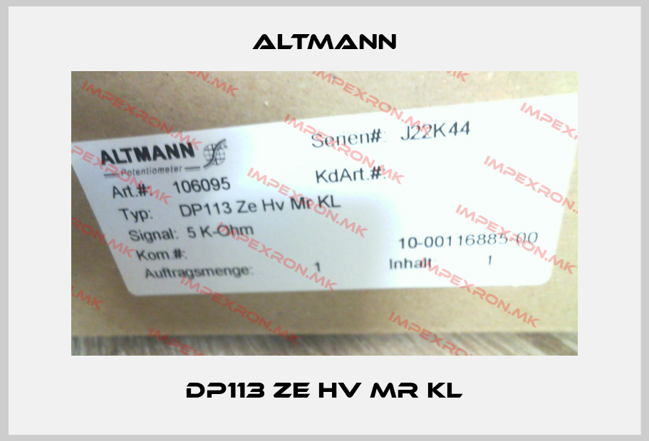 ALTMANN-DP113 Ze HV Mr KLprice