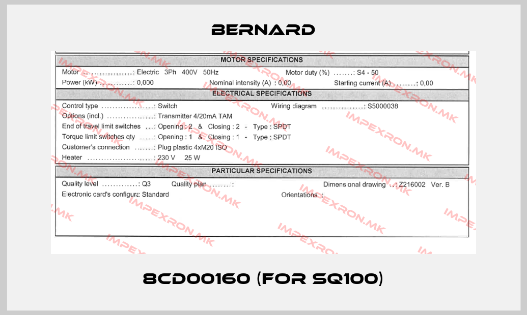 Bernard-8CD00160 (for SQ100)price