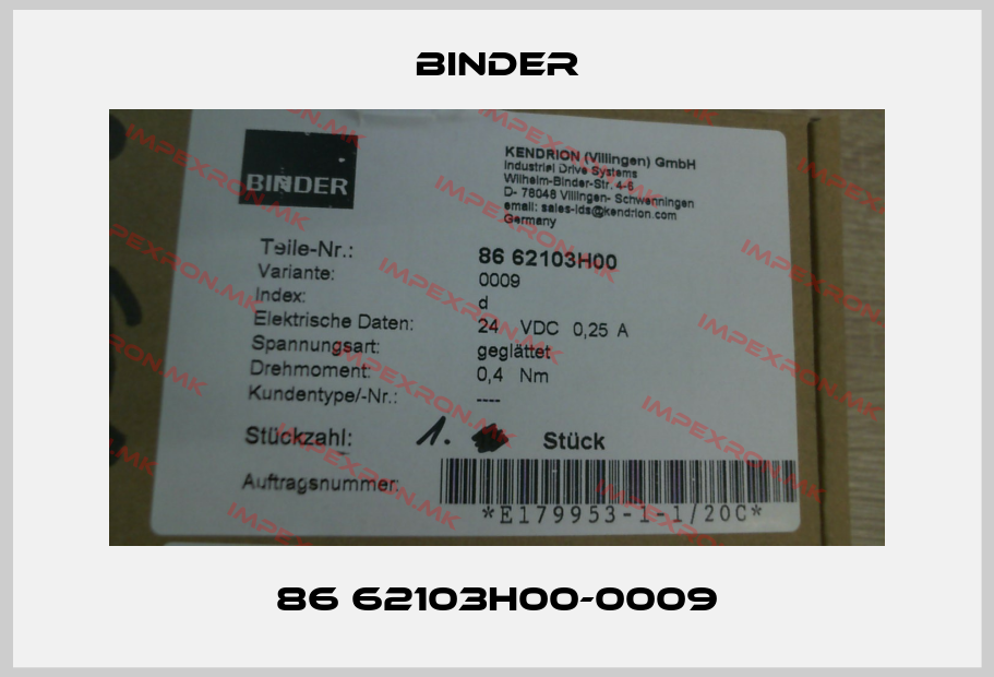 Binder-86 62103H00-0009price