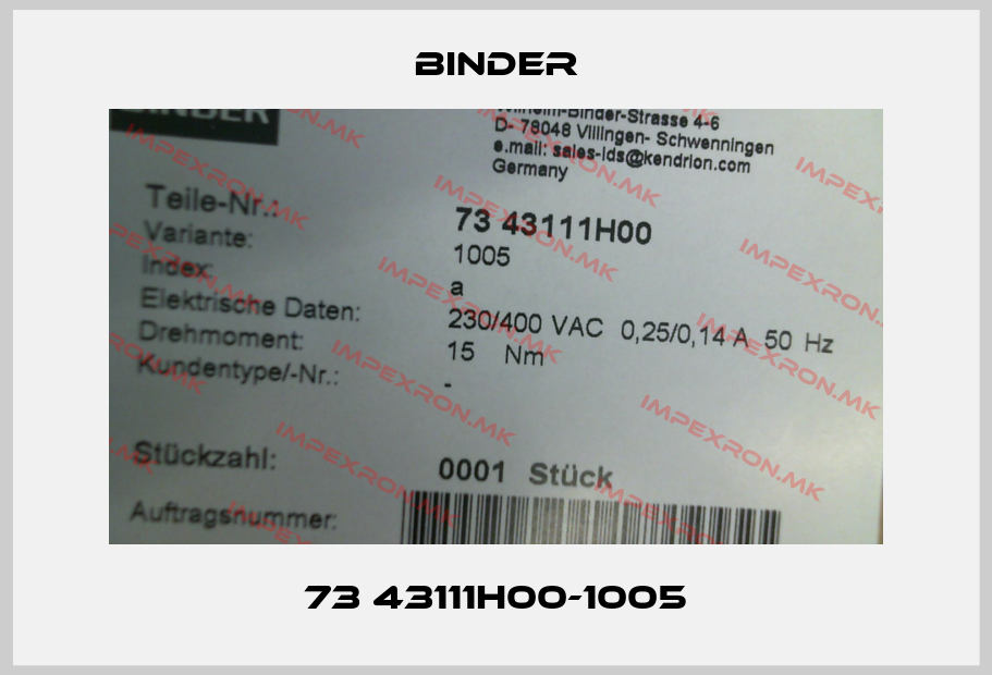 Binder-73 43111H00-1005price