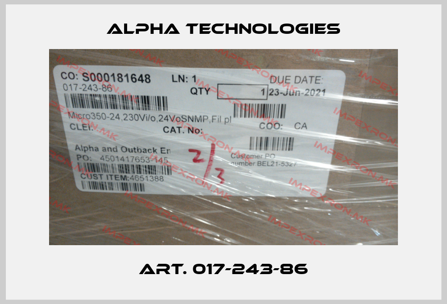 Alpha Technologies-Art. 017-243-86price
