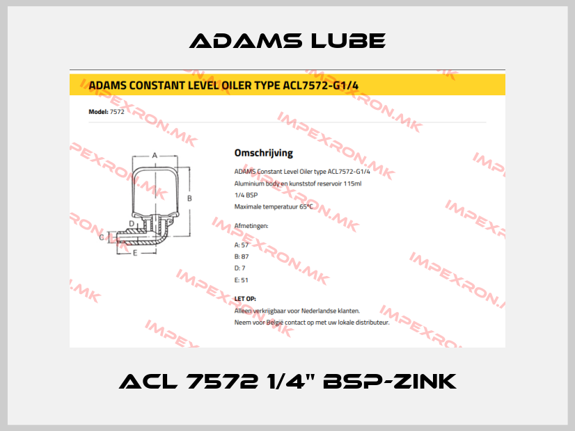 Adams Lube-ACL 7572 1/4" BSP-ZINKprice