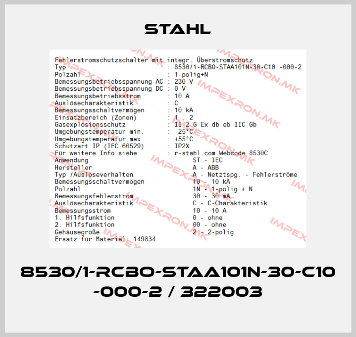 Stahl-8530/1-RCBO-STAA101N-30-C10 -000-2 / 322003price