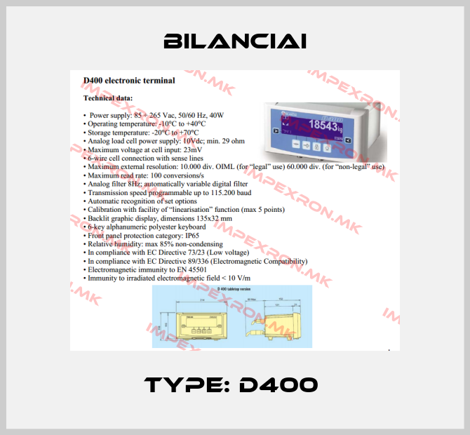 Bilanciai-Type: D400 price