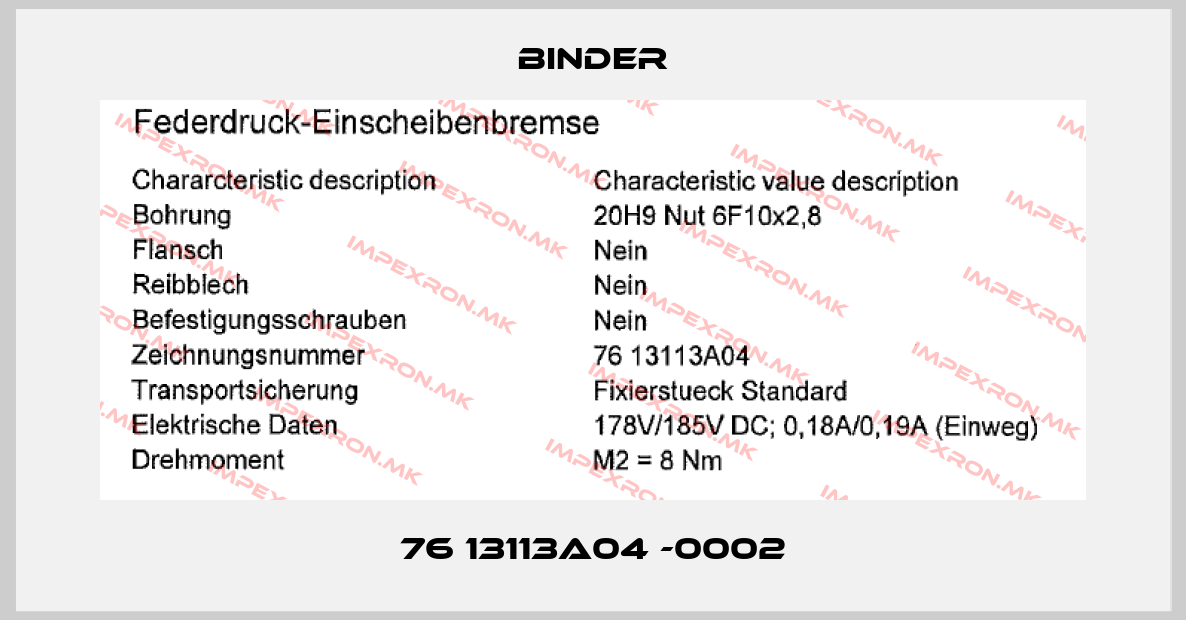 Binder-76 13113A04 -0002price