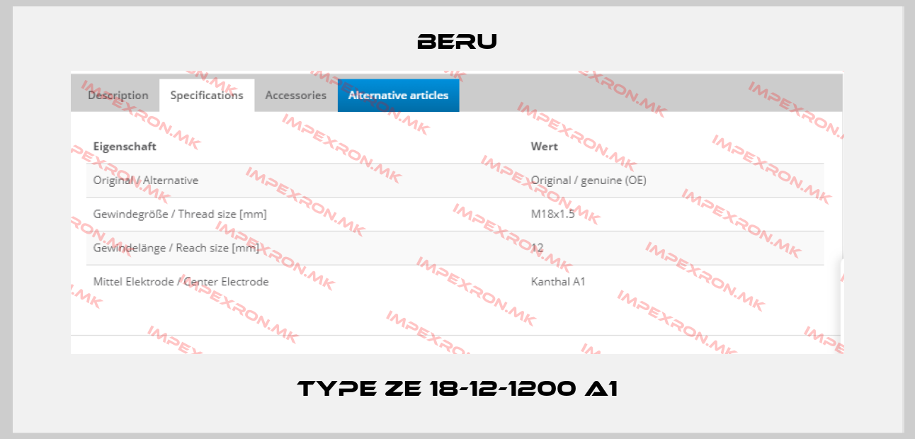 Beru-Type ZE 18-12-1200 A1price