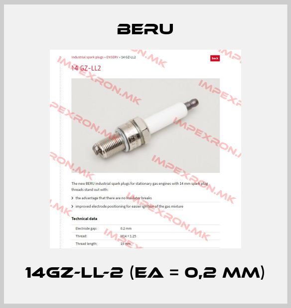 Beru-14GZ-LL-2 (EA = 0,2 mm)price