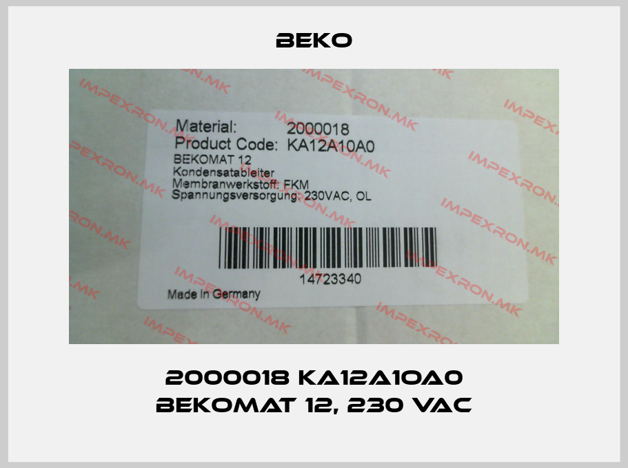 Beko-2000018 KA12A1OA0 BEKOMAT 12, 230 VACprice